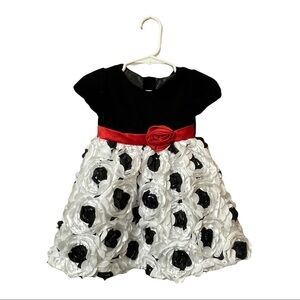 NANETTE baby party dress black velvet top wht/blk rosette skirt red belt-rosette